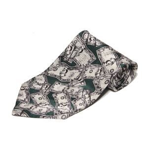 Vintage NEW  Big Dogs Novelty Silk Money Print Tie  4.25" x 59"